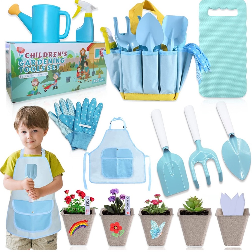 NEW! 19-Piece Gardening Set Tote Gloves Shovels Watering Can Kneeling Pad Apron
